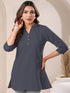 Grey Cotton Blend Solid A-line Top